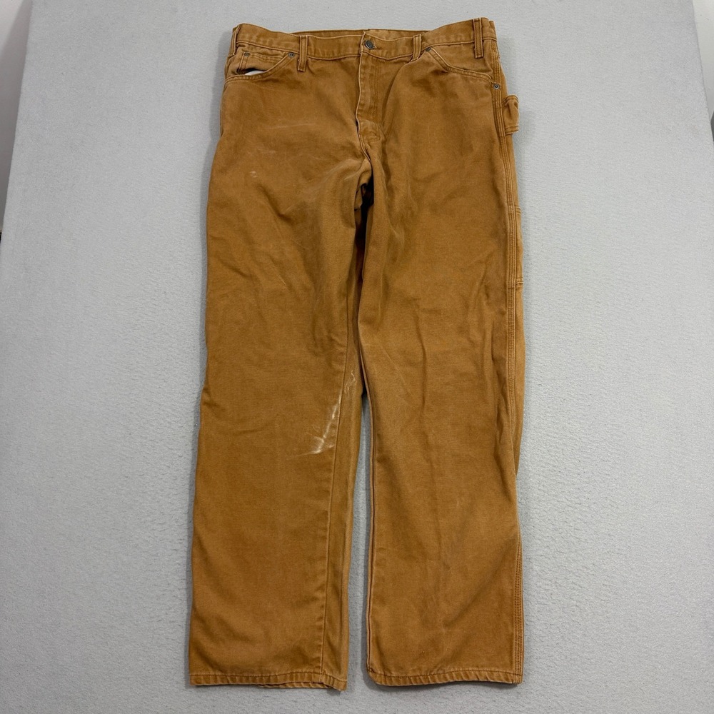 Dickies Carpenter Pants Mens 38x32 Brown DU338RBD Duck Canvas Workwear Utility